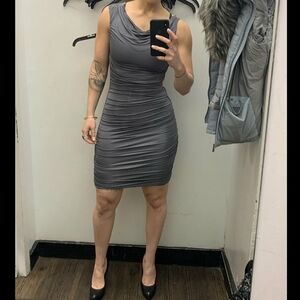 🔥 H&M Ruched Charcoal Gray Bodycon Dress – Size 12